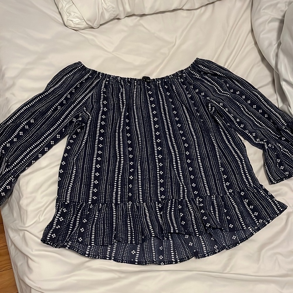 Blue & White patterns off the shoulder top